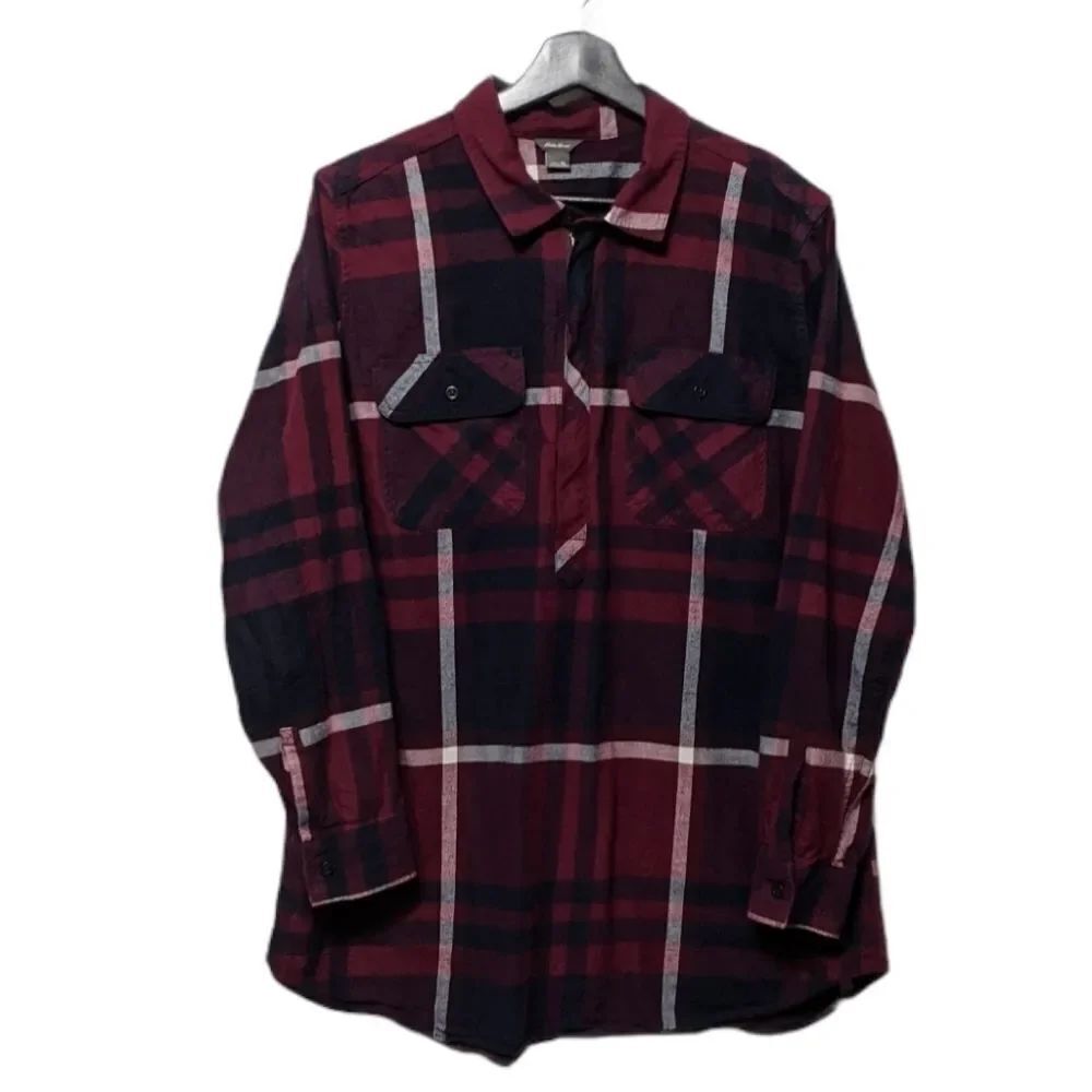 EDDIE BAUER Flannel Plaid Popover Zip Top XL